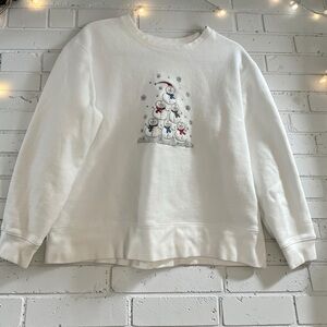 Field Gear Snowman Christmas Sweatshirt Large White Glitter Holiday